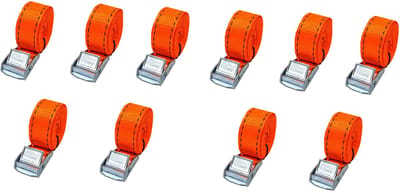 JUMBO Spanband Set – 10 Stuks – 2,5m x 25mm – 250KG – Met Klemgesp – Fluor Oranje – Voor Transport, Aanhanger & Lading – TÜV EN-12195-2
