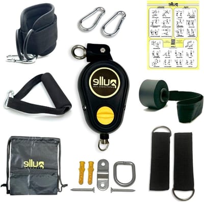 Draagbare Kabeltrainer - Home Gym Trainer Weerstandstrainer - Krachtopbouw Thuis - Veelzijdig Verankeringssysteem - Tot 7.5 kg Weerstand - Zwart