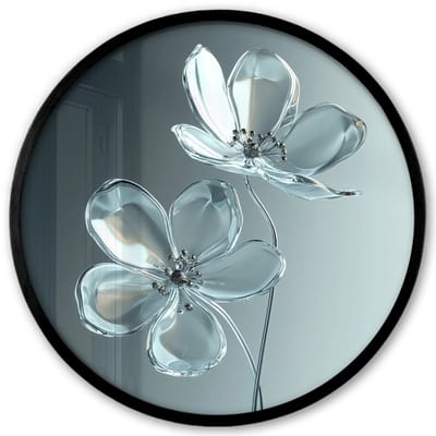 Poster in lijst Rond - Fotolijst 40x40 cm - Posters - Kristal - Bloemen - Grijs - Ronde posterlijst zwart - Decoratie - Wanddecoratie woonkamer - Muurdecoratie slaapkamer