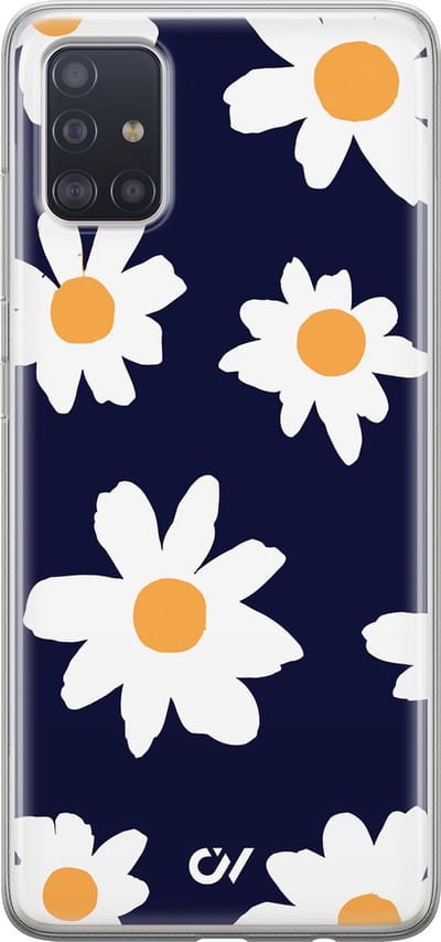 Hoesje geschikt voor Samsung Galaxy A51 hoesje - Sweet Daisies - - Blauw - - Casevibes