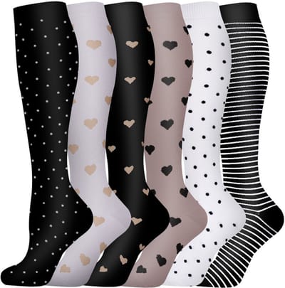 Verpakking van 6 paar unisex compressiekousen, kniekousen, steunkousen - beschermende sportcompressiekousen - S/M-13