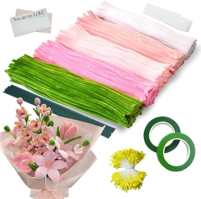 Creatieve DIY Knutselset met 5 Kleuren Pijpenragers, Bloemstelen, Lijm en Instructies voor Bloemstukken