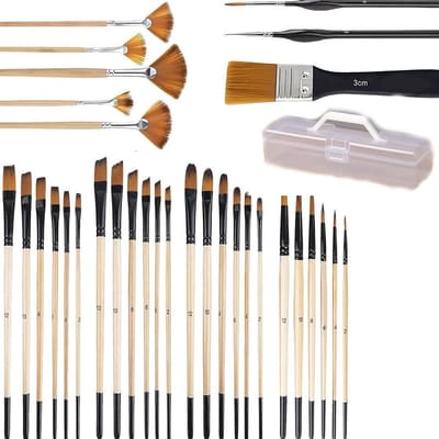 32-delige penseelset - met opbergdoos - Professionele olieverf-, acryl- en aquarelpenselen - Geschikt voor kunstenaars, volwassenen en kinderen