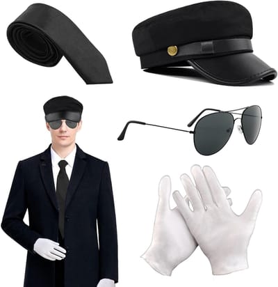 4 Stuks Chauffeur Kostuum Accessoires voor Volwassenen - Zwarte Hoed, Zonnebril, Stropdas en Handschoenen voor 80s Limo Taxi Driver Cosplay en Feestjes