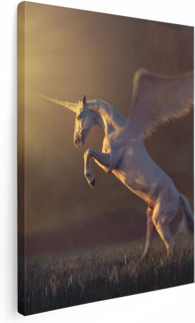 Artaza Canvas Schilderij Unicorn - 30x40 cm - Klein - Wanddecoratie Dierenkop - Muurdecoratie Woonkamer - Kamer Accessoires Paard
