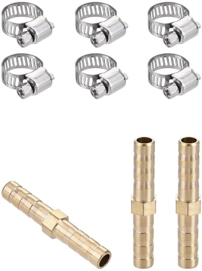 Dailygoods- Slangkoppeling - Rechte Koppeling - 6 x 39 mm - Messing/roestvrij staal - Verstelbare Slangklemmen - 3 Stuks - Slangfitting