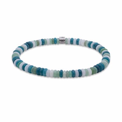 7FB-0799 – Frank 1967 – Heren Armband – – Kralenarmband – Wit, Lichtgroen & Blauw – Zilverkleurig