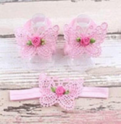 Baby Haarbandje + Voetbandjes Vlinder - Licht Roze