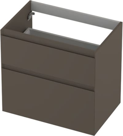 INK® wastafelonderkast 2 laden greeploos gelakt asymmetrisch 70x45x65cm, mat taupe