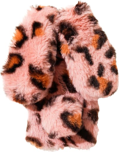 Casies Bunny telefoonhoesje - Geschikt voor Apple iPhone X & Xs - Panterprint roze - konijnen hoesje soft case - Pluche / Fluffy
