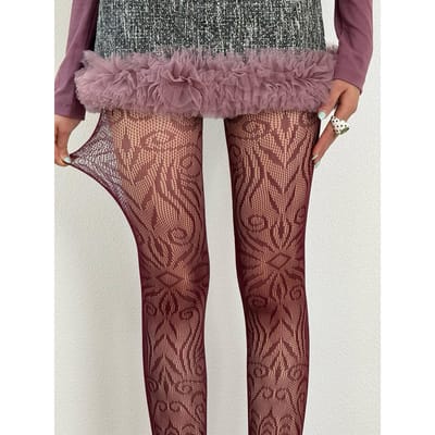 Collants résille ajourés pour femmes style Y2K motif totem punk jacquard bas Lolita gothique One Size gray