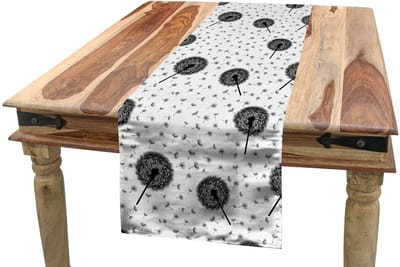 ABAKUHAUS Paardenbloem tafelrunner – rechthoekig 40×225 cm – wit/donkergrijs