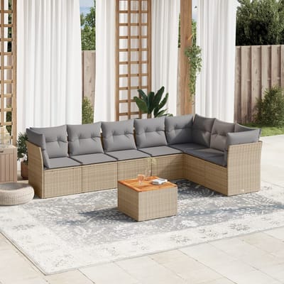 vidaXL - 8-delige - Loungeset - met - kussens - poly - rattan - beige