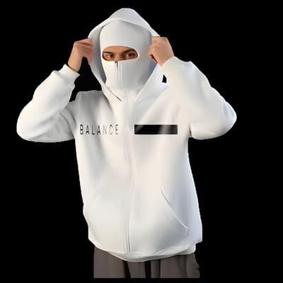 Stijlvolle en Functionele Witte Hoodie met Gezichtsmasker en Capuchon - Urban Streetwear met BALANCE Design - S-M