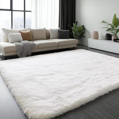 Olanly Pluche Tapijt - Wit - Hoge Pluis - Geschikt Voor Woonkamer En Slaapkamer - 153x214cm - Rechthoekig