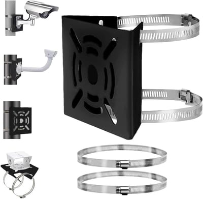 Beveiligingscamera-beugel - Camerabeugel - Beveiligingsbeugel - met 2 ringen - universele metalen beugell - Verticale paaladapter - Voor beveiligingscamera's - Stevige metalen beugel - Vlakke paalbeugel - stevig en duurzaam - 110×105×45mm - Zwart