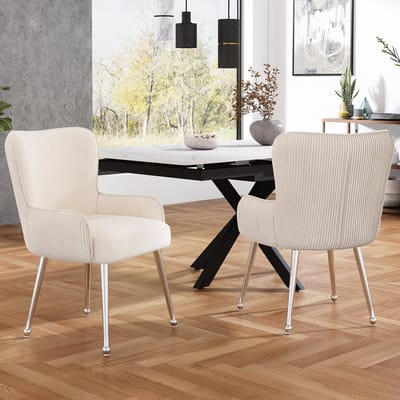 REDOM - Eetkamerstoelen - Met Armleuningen En Lendensteun - Modern - Fluweel - Beige - Set Van 2