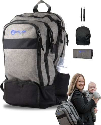 Luiertas rugzak met verschoonmatje - Diaper backpack - Verzorgingstas - Buggy en kinderwagen haken - Waterdicht - Grijs