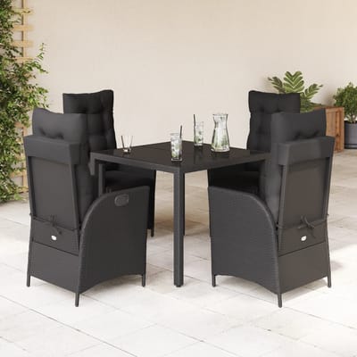 vidaXL - 5-delige - Tuinset - met - kussens - poly - rattan - zwart
