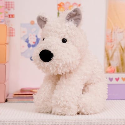 Mignon chiot West Highland Poupée de réconfort Oreiller de couchage Poupée en peluche Poupée de guérison Un cadeau d'anniversaire pour hommes et femmes 22cm beige