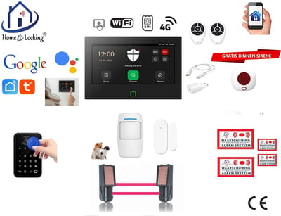 Draadloos / bedraad alarmsysteem met 7-inch touchscreen voor woning/camper/boot/caravan werkt met wifi en sim kaart en met spraak gestuurde apps. (Nederlands of Frans stem en tekst). ST01B-80