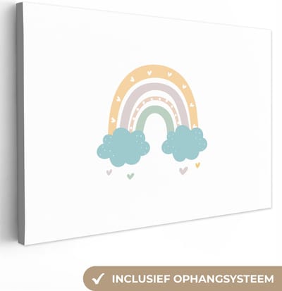 Canvas kinderen - Canvas schilderij kinderen - Regenboog - Hartje - Stippen - Design - Kinderen - Decoratie voor kinderkamers - Slaapkamer decoratie - 30x20 cm