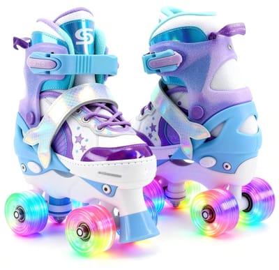 Suotu Rolschaatsen - Verstelbare - lichtgevende wielen - Maat 25-28 - Blauw - XS