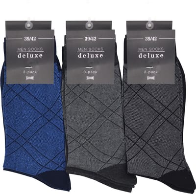 Mannen sokken - DELUXE 12 PAAR - naadloos - 80% katoen - assortiment blauw- grijs- zwart- 43/46