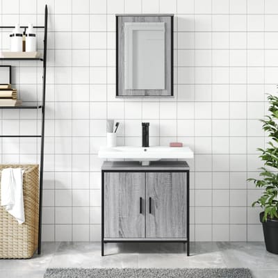 vidaXL - 2-delige - Badkamermeubelset - bewerkt - hout - grijs - sonoma - eikenkleur