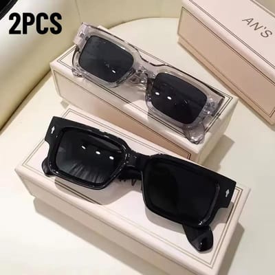 2PCS CY5539 Lunettes de Soleil Carrées Design Femmes Hommes Teintes Couleur Océan Lunettes Féminines Élégantes Rectangulaires Rivet Oculos De Sol