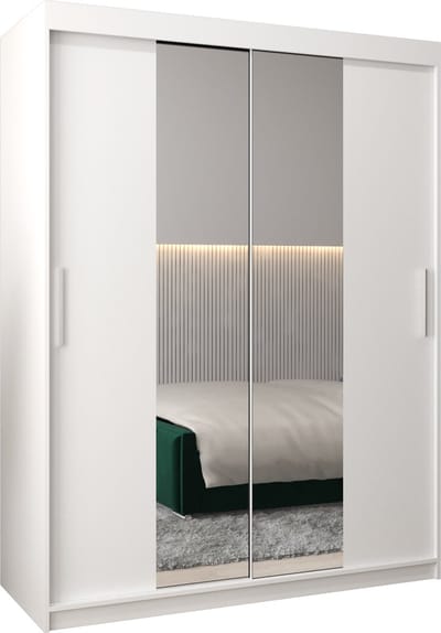 InspireMe - Kledingkast met 2 schuifdeuren, Modern-stijl, Kledingkast met planken (BxHxD): 150x200x62 - TORM I 150 Wit Mat