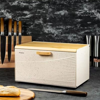 Ruime Broodtrommel van Hout en Roestvrij Staal - Beige