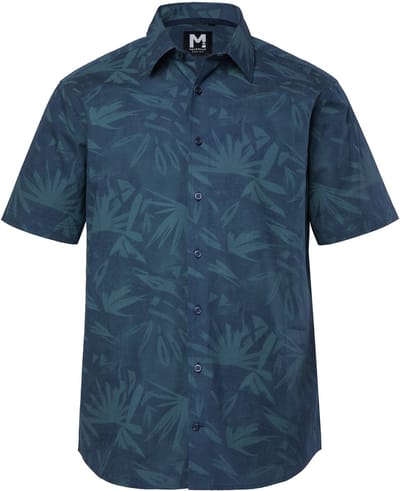 Men Plus - Heren - overhemd korte mouw bloemmotief kentkraag comfort fit tot 8XL - Navy blauw - Maat XL
