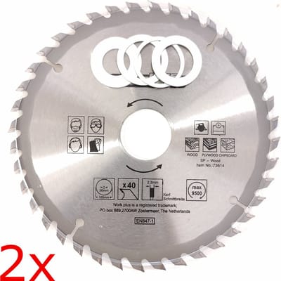 2X TCT 40 tands Cirkelzaagblad Ø 160 x 2.2 x Ø 30mm Carbide tanden incl 4 verloopringen (14)