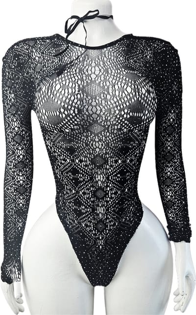 BamBella ® - Panty pak met steentjes -Onesize - body suit - Dames - Onesize - sexy Erotische jumpsuit van kant lingerie zwart