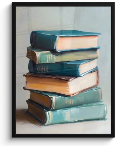 Poster in lijst - Fotolijst 50x70 cm - Posters - Stapel - Boeken - Groen - Daglicht - Posterlijst zwart - Decoratie - Wanddecoratie woonkamer - Muurdecoratie slaapkamer