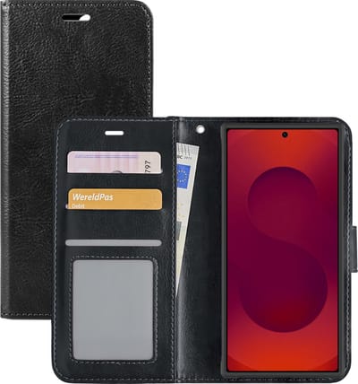 Hoesje - Met Pasjeshouder - Geschikt voor Samsung Galaxy S25 Ultra - Luxe Bookcase Portemonee - Flip Case - Kunstleer Book Case - Flipcase - Book Cover - Walletcase - Portemonneehoes - Zwart