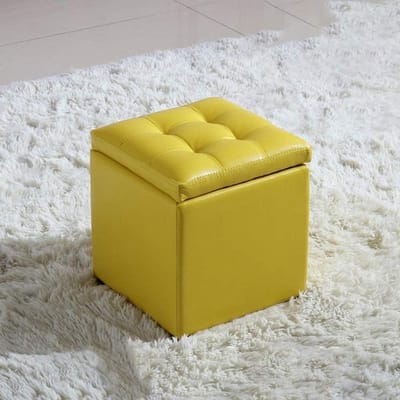 Opvouwbare Poef - Opbergkruk Voetenbank - Extra Zitplaats - Met Opbergruimte - 32x32x35 cm - Geel