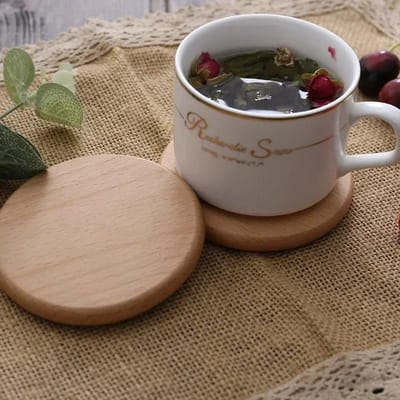 1 dessous de verre rond en bois de hêtre massif, résistant à la chaleur, pour tasses, thé, café, 8,8 cm 1PCS gray