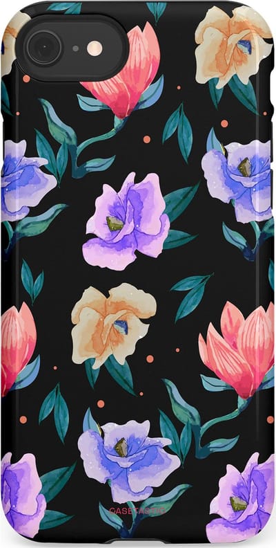Casetastic hoesje geschikt voor Apple iPhone SE / Apple iPhone 7 / Apple iPhone 8 - Dubbellaagse bescherming - Avondtuin - Fashion Case - Zwart Petrol Lavendel