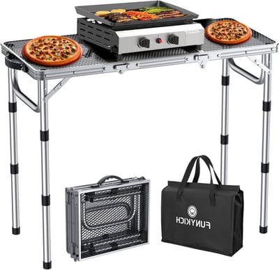 3ft Opvouwbare Grilltafel voor Buiten, Hoogte Verstelbare Campingtafel, Lichtgewicht Aluminium Tafel met Draaghandvat voor Kamperen, Picknick en Barbecue, 87x40cm
