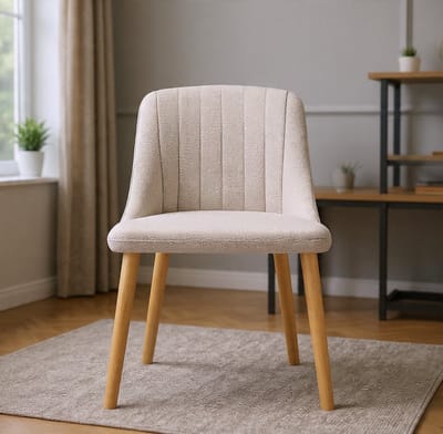 Eetkamerstoelen, beige, set van 4, houten poten, gestoffeerde stoel, keukenstoel van polyester, eetkamerstoel voor eetkamer, keuken, kantoor-NoviHome