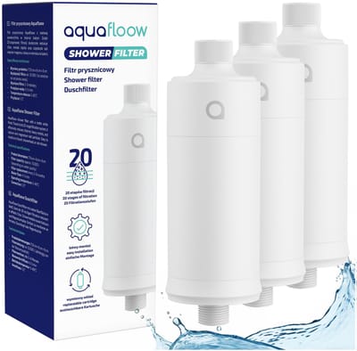 Aquafloow Set 3 Douchefilters – 20-laags waterfilter voor douchekop – verwijdert zware metalen, chloor en voorkomt kalkaanslag – verbetert de waterkwaliteit – Matwit