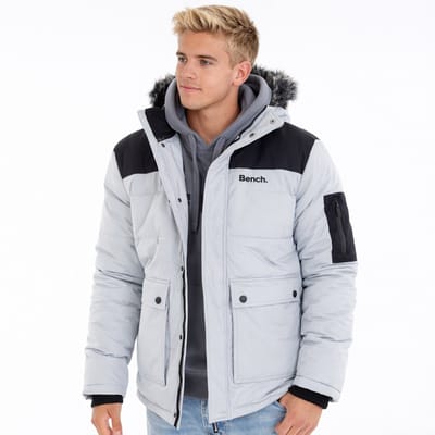 Bench heren winterjas lichtgrijs – gewatteerde parka met capuchon – warm & comfortabel Maat L