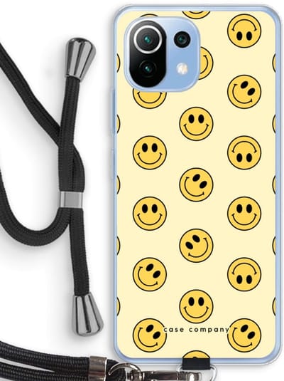 Case Company® - Hoesje met koord geschikt voor Xiaomi Mi 11 Lite hoesje met Koord - Smiley N°2 - Telefoonhoesje met Zwart Koord - Bescherming aan alle Kanten en Over de Schermrand