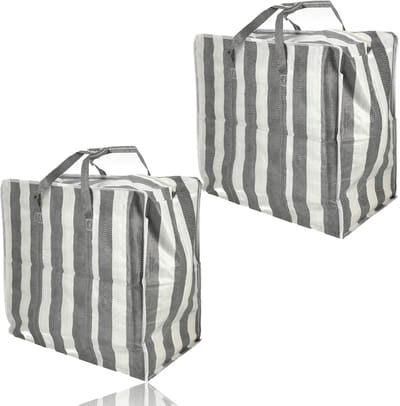 Opbergtas met Rits 80L – 2 Stuks Grote Opbergtassen Grijs – Voor Dekbedden, Kleding & Kerstboom – Big Shopper XL – Verhuis Opbergtas