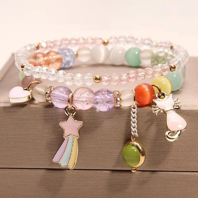 Mode chat pendentif cristal Bracelet femme Simple étudiant filles meilleur ami Bracelet bijoux cadeau multicolore