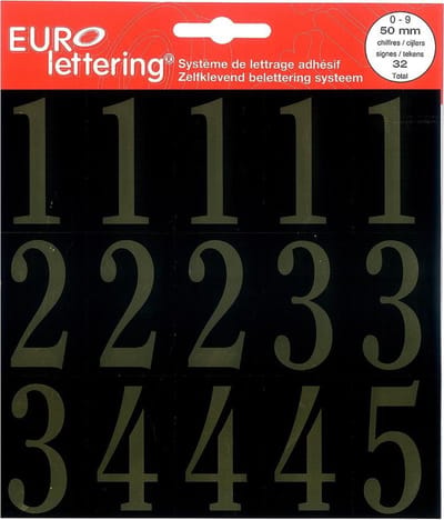 Eurolettering goud op zwart - 50 mm cijfers