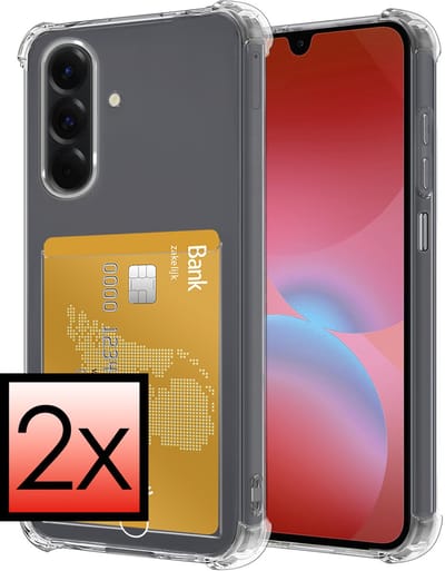Hoesje - 2 Stuks - Geschikt voor Samsung Galaxy A26 - Met Pashouder en Kaarthouder - Telefoon Hoes Shockproof - Siliconen Case - Back Cover - Shock Proof - Pasjes Houder - Transparant