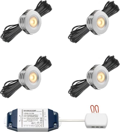 LED veranda inbouwspots Pals bas inclusief trafo - 3W / dimbaar / inbouwspot / terrasoverkapping / overkapping / warm wit / rond / 230V / IP44 / set van 4 stuks